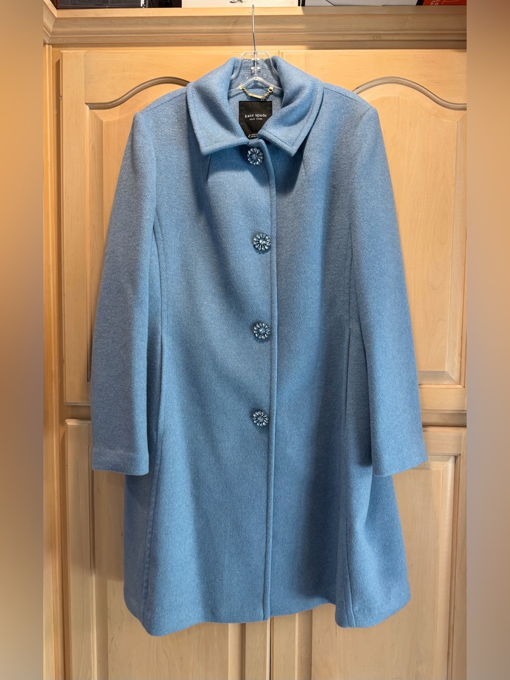 kate spade Powder Blue Wool A-Line Pea Coat with Jeweled Buttons XL